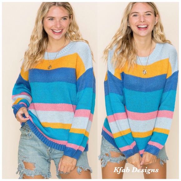 🥰LAST! Blue Multi Color Stripe Super Soft Sweater - Picture 7 of 10